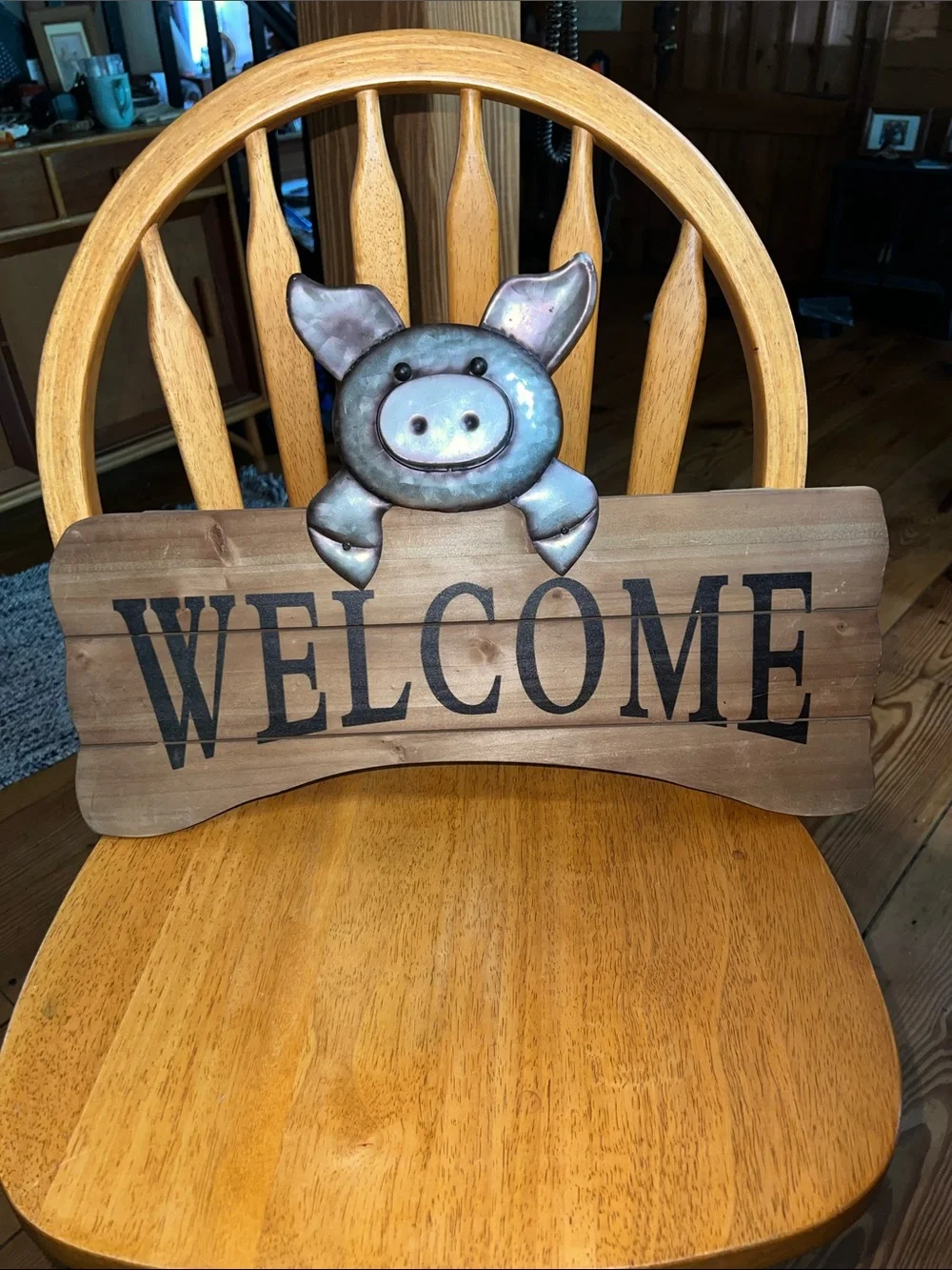 Cute Pig Welcome Sign - Rustic Wood Wall Decor Farm Rustic Farmhouse